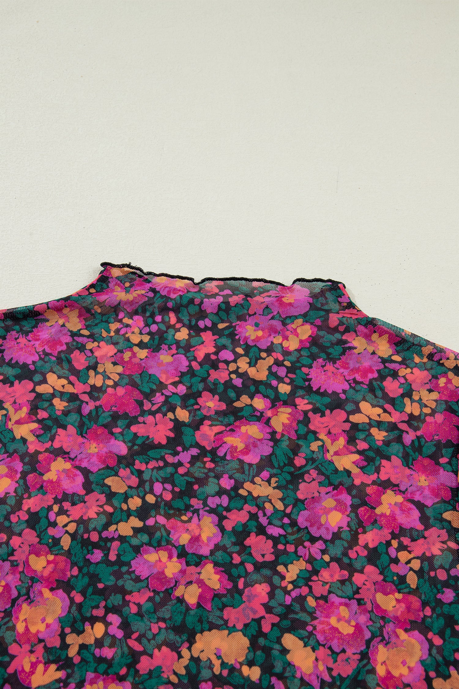 Top Donna Rosa Retrò Floreale in Mesh Manica Corta