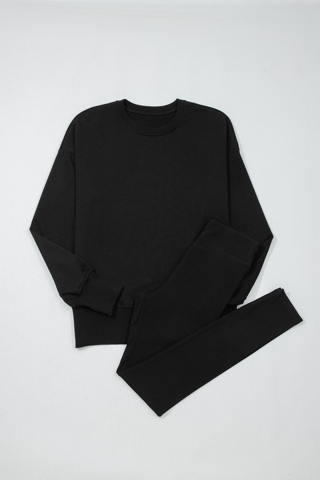 Set 2 Pezzi Donna Nero: Felpa Oversize con Spacco e Leggings a Costine