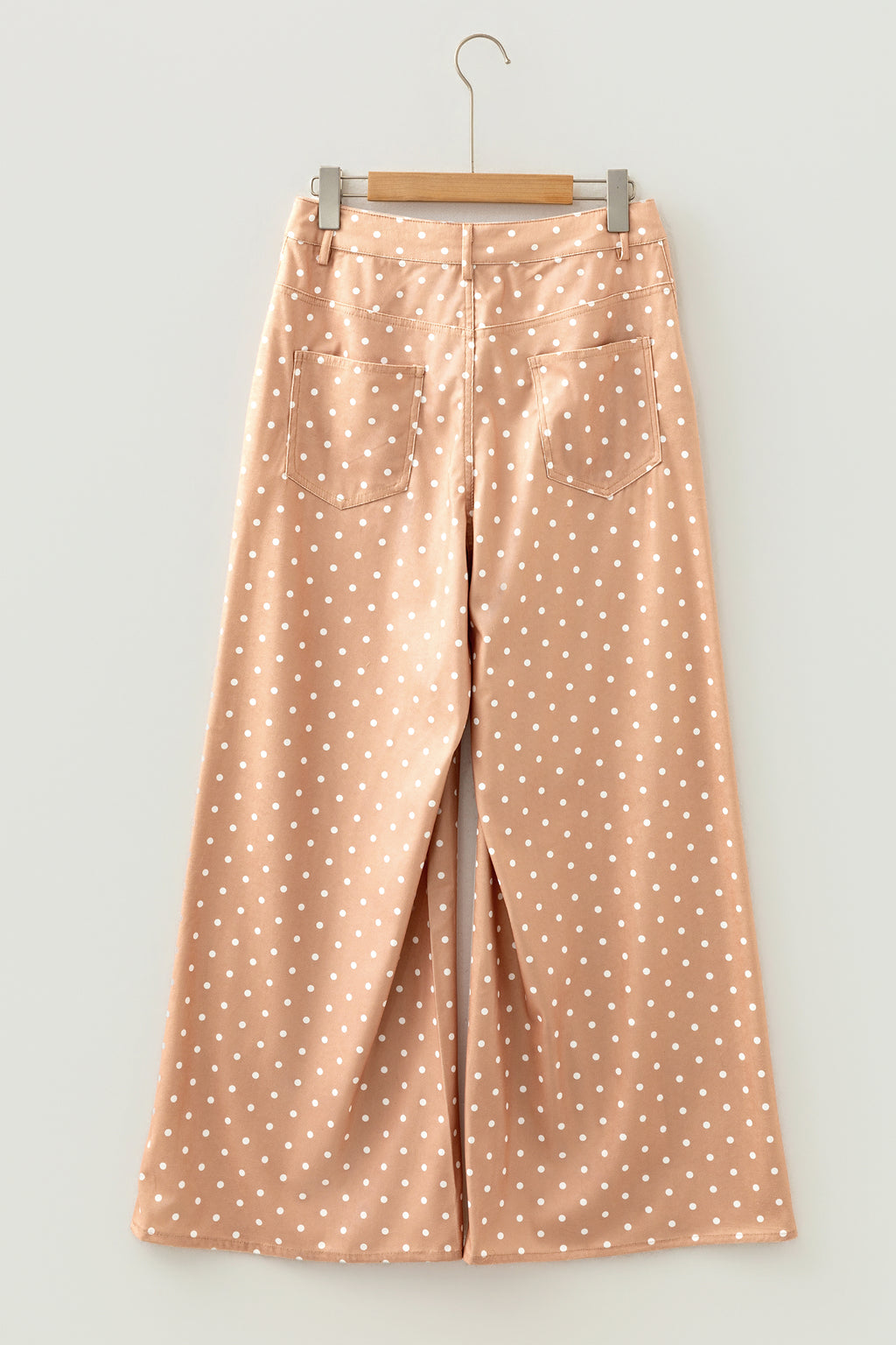 Pantaloni Donna Kaki a Gamba Larga con Stampa a Pois e Coulisse
