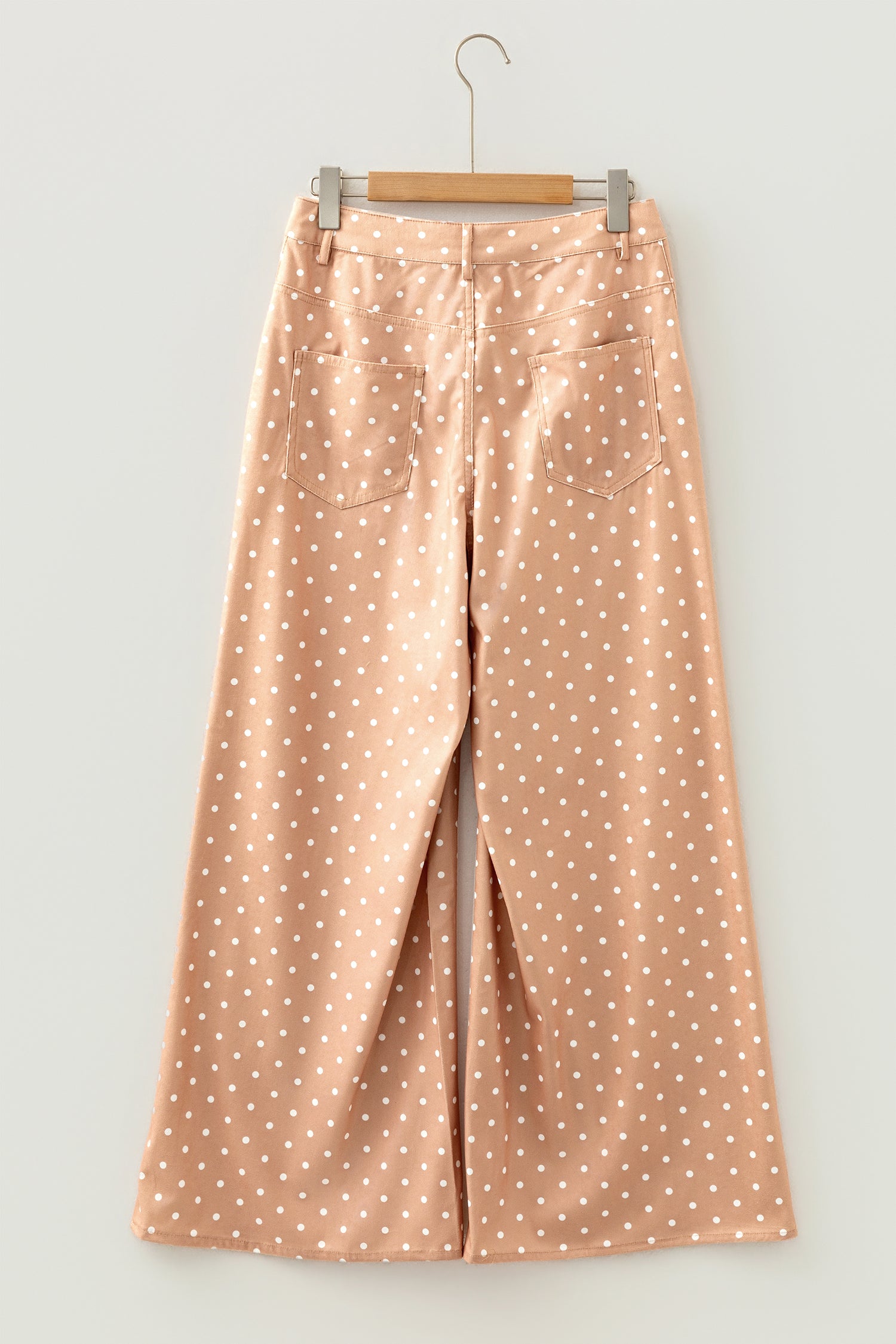 Pantaloni Donna Kaki a Gamba Larga con Stampa a Pois e Coulisse