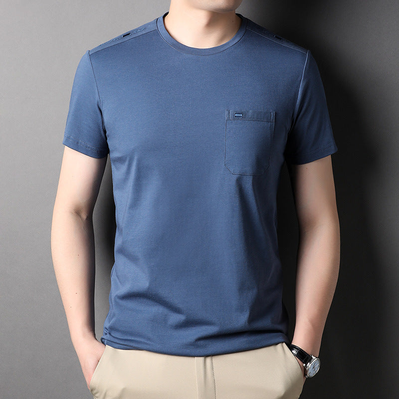 T-Shirt Uomo a Righe in Cotone con Tasca