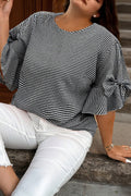 Maglione Donna Plus Size Nero a Quadri con Fiocco e Maniche a Campana