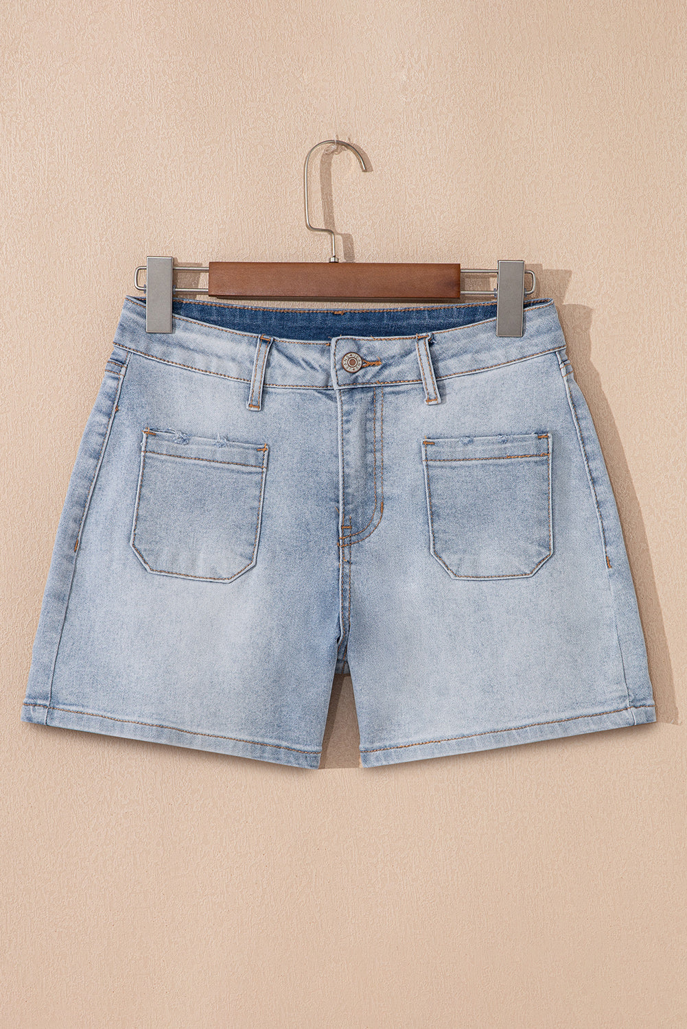 Shorts di Jeans Donna Azzurri a Vita Alta con Lavaggio Chiaro