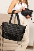 Set 2 Pezzi Borsa Tote e Pochette Nera Trapuntata Patchwork