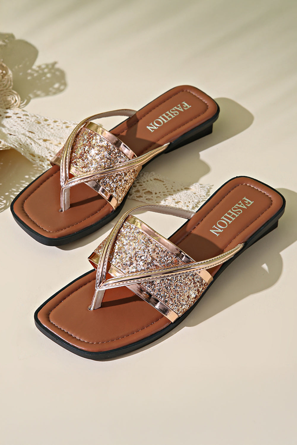 Ciabatte Donna Oro Glitter con Infradito