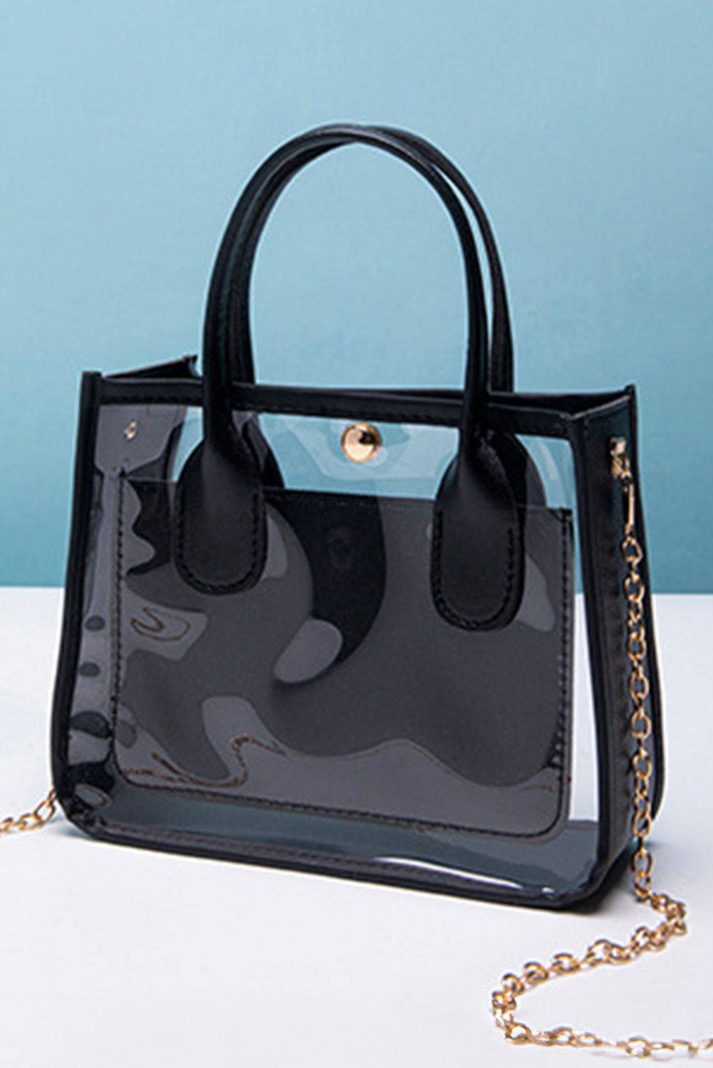 Borsa a Spalla Donna Nera Trasparente in PVC con Catena