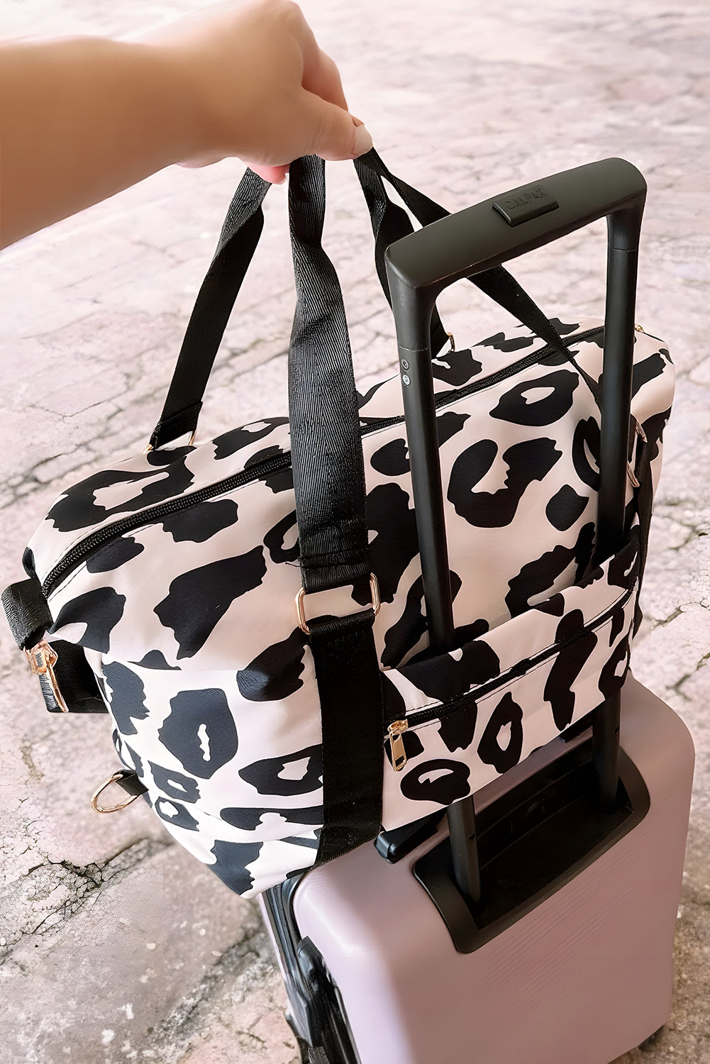 Borsa Tote Donna Nera con Stampa Leopardata