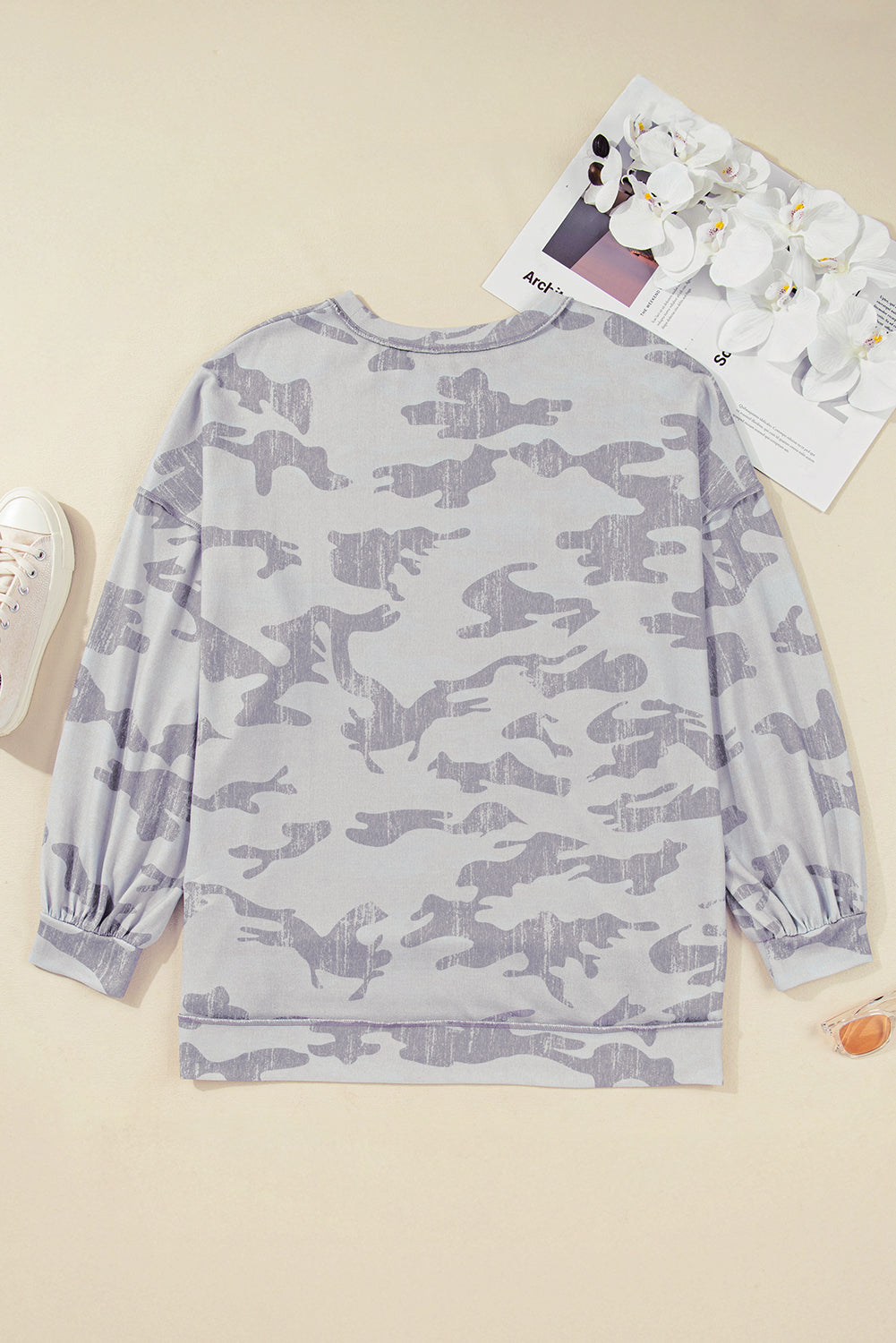 Felpa Donna Plus Size Multicolore con Stampa Camouflage e Girocollo