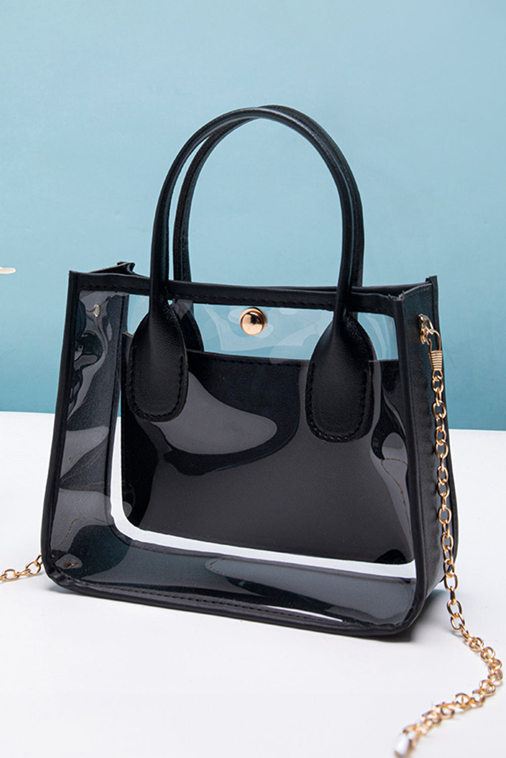 Borsa a Spalla Donna Nera Trasparente in PVC con Catena