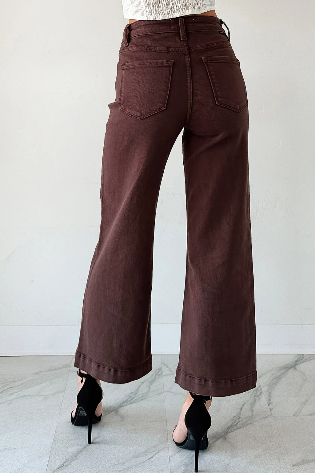 Jeans Donna Rosso a Gamba Larga Cropped con Cucitura Centrale