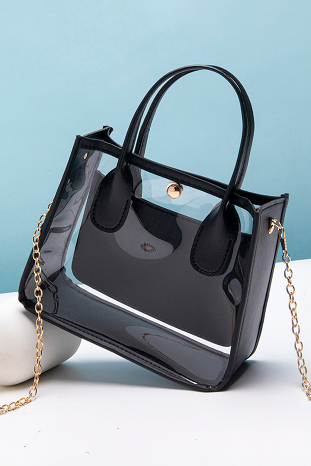 Borsa a Spalla Donna Nera Trasparente in PVC con Catena