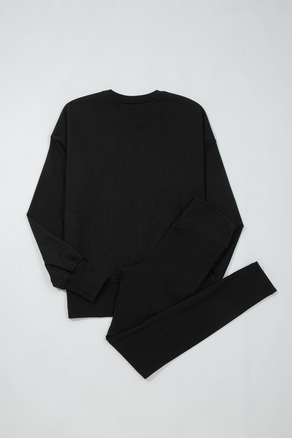 Set 2 Pezzi Donna Nero: Felpa Oversize con Spacco e Leggings a Costine