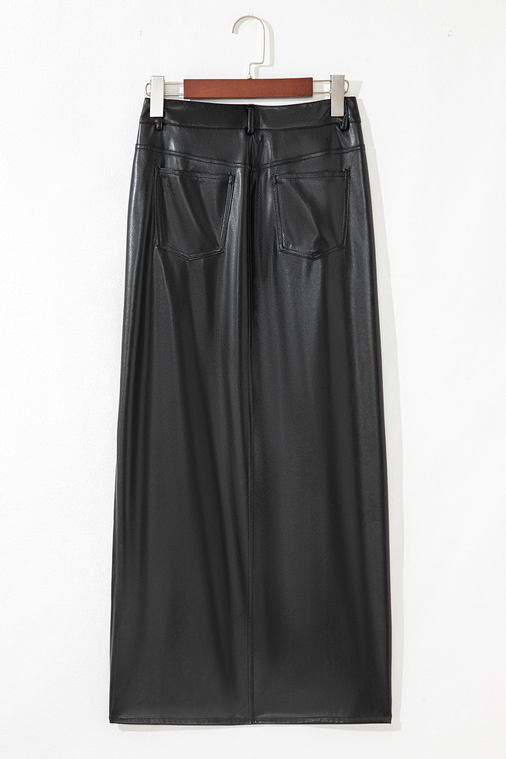 Gonna Maxi Donna Nera in Ecopelle con Spacco Laterale