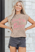 Canotta Donna Grigio Fumo con Grafica Western Cowboy & Beer e Lavaggio Minerale