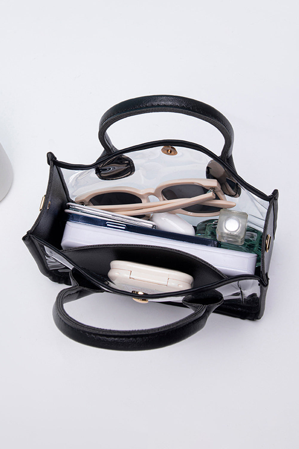 Borsa a Spalla Donna Nera Trasparente in PVC con Catena