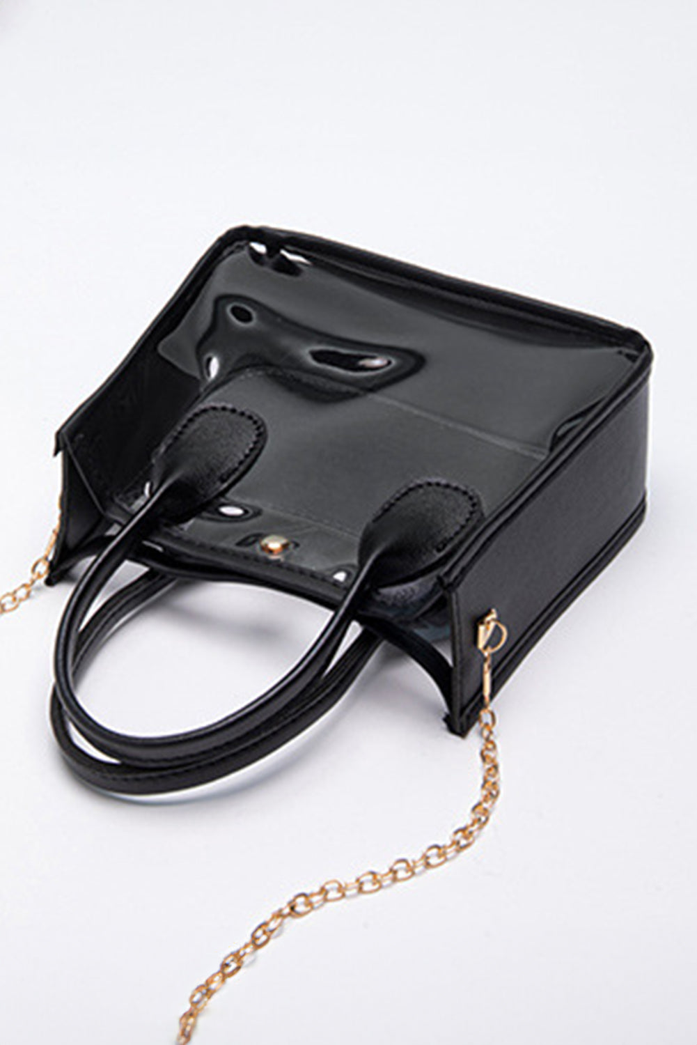 Borsa a Spalla Donna Nera Trasparente in PVC con Catena