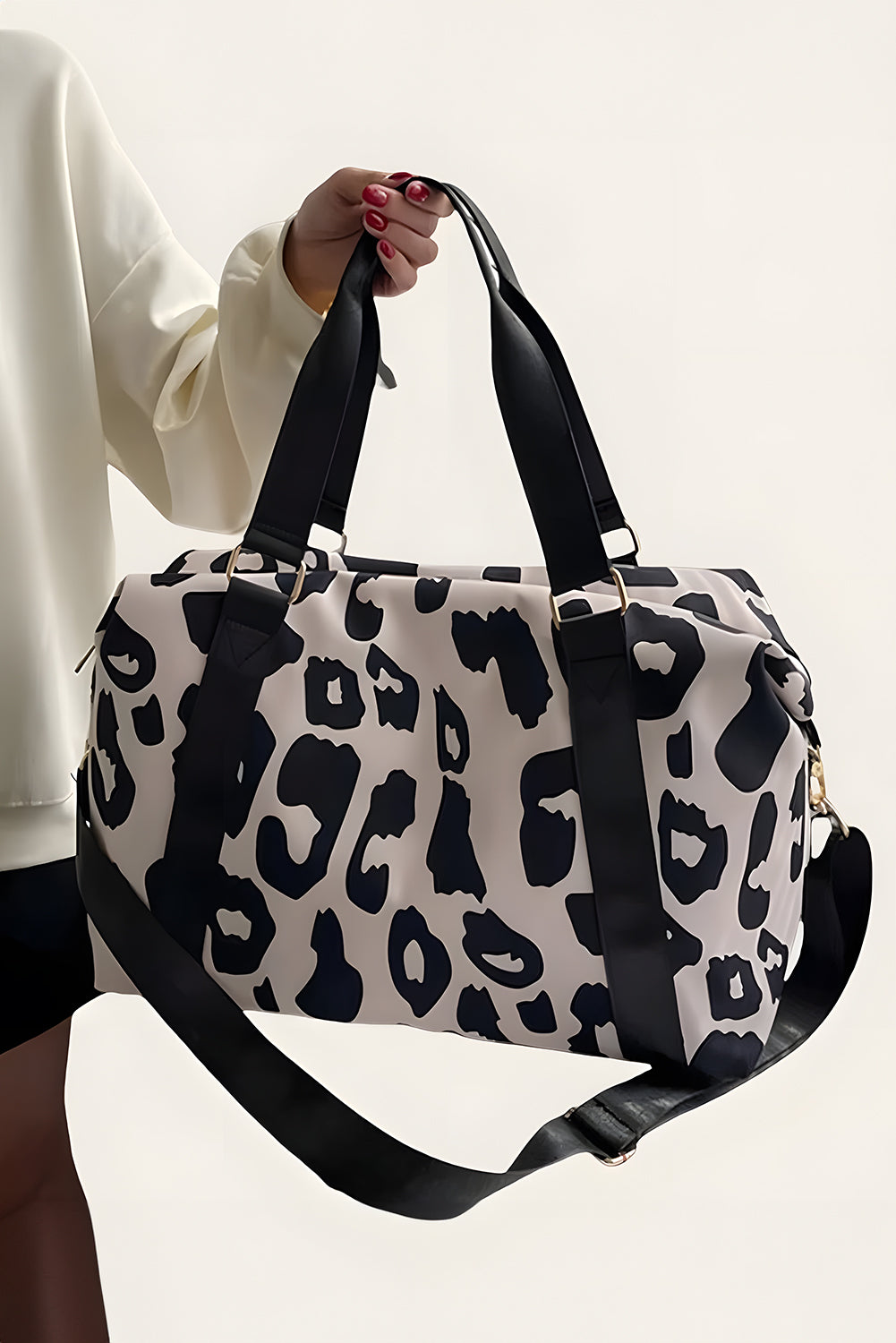 Borsa Tote Donna Nera con Stampa Leopardata