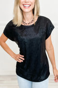 T-Shirt Donna Nera Metallizzata Collo Tondo Maniche a Cappuccio