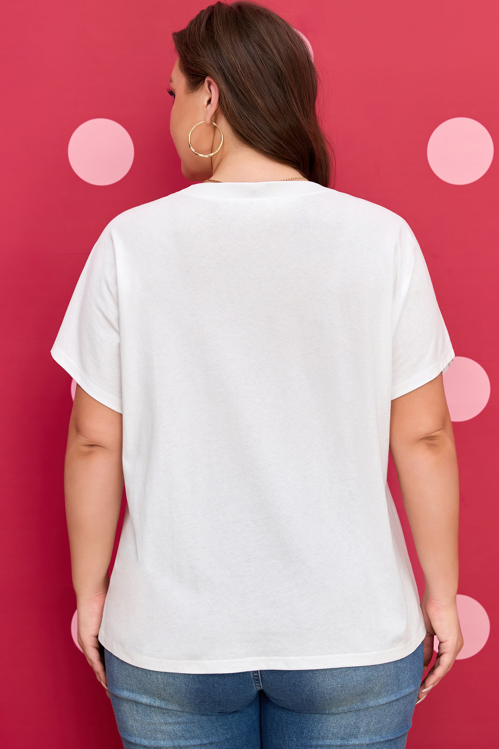 T-shirt Donna Plus Size Bianca con Patch Ricamata Leopardata e Fiocco