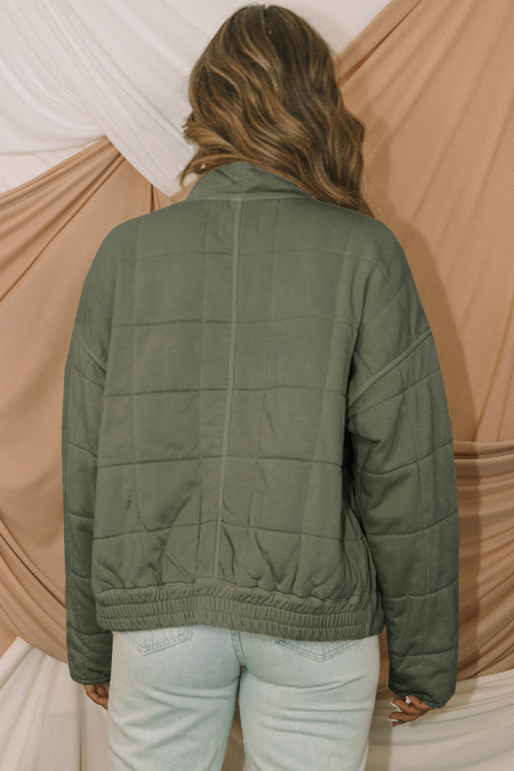 Giacca Donna Verde Trapuntata Corta con Zip e Tasche