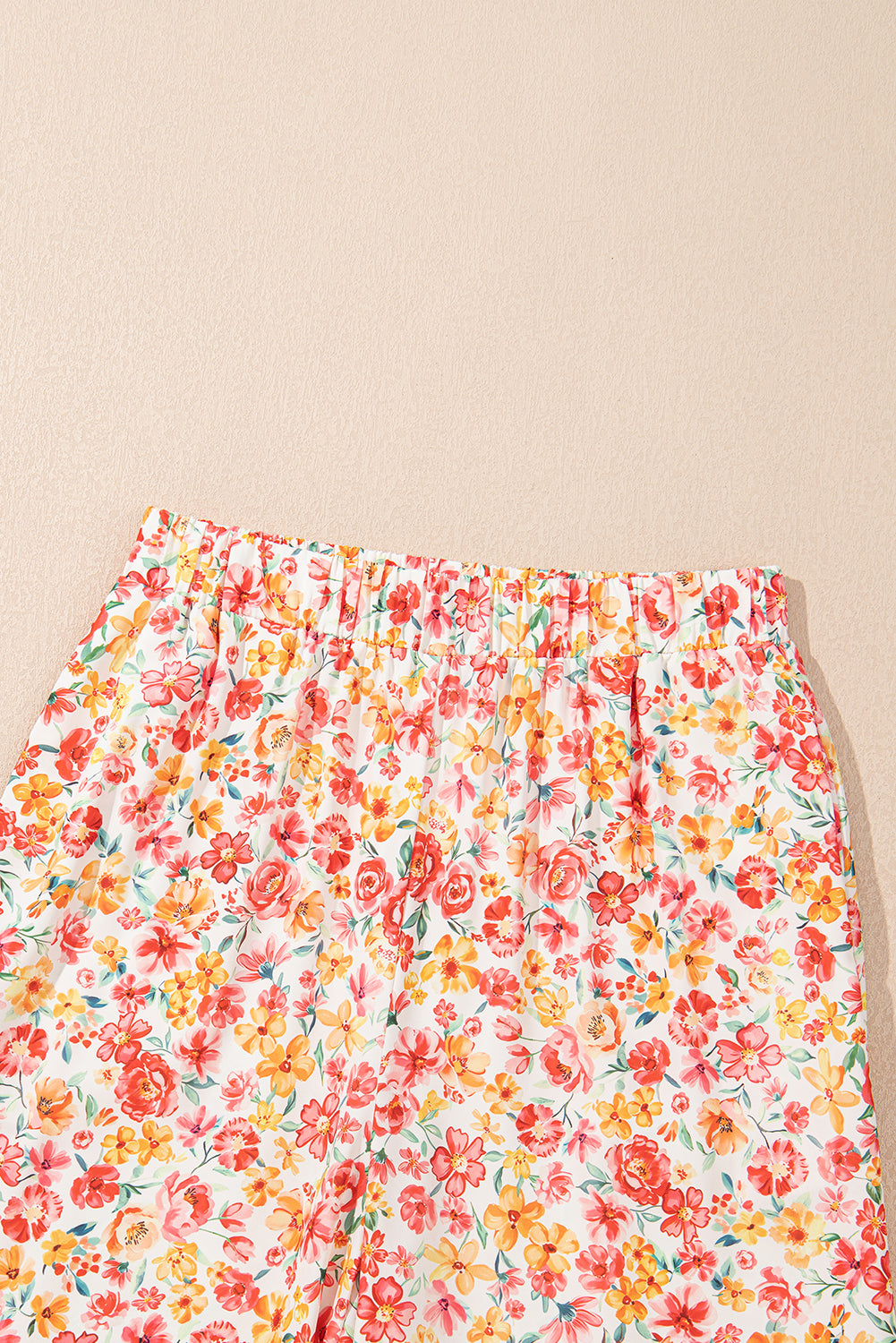 Set 2 Pezzi Donna Rosa Boho: Top Bandeau Floreale e Pantaloni a Gamba Larga a Vita Alta