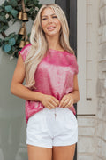 T-Shirt Donna Rosa Metallizzata Girocollo Manica Corta