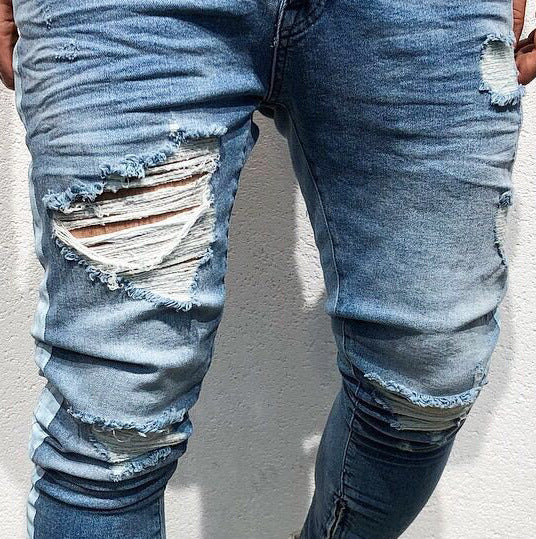 Jeans Uomo Slim Fit Strappati Stile Urbano