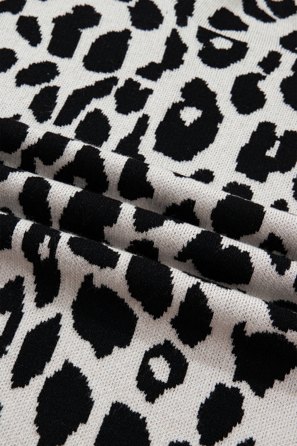 Maglione Donna Nero Plus Size Leopardato Collo Alto Manica Corta
