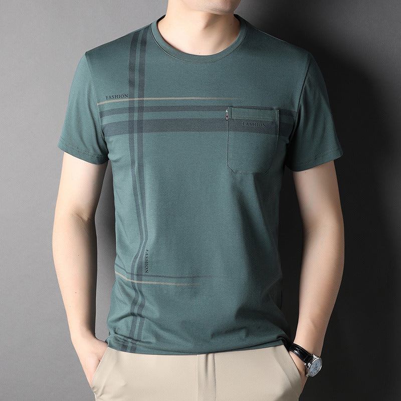 T-Shirt Uomo a Righe in Cotone con Tasca