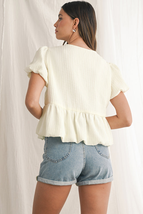 Blusa Donna Babydoll Bianca con Fiocco Frontale