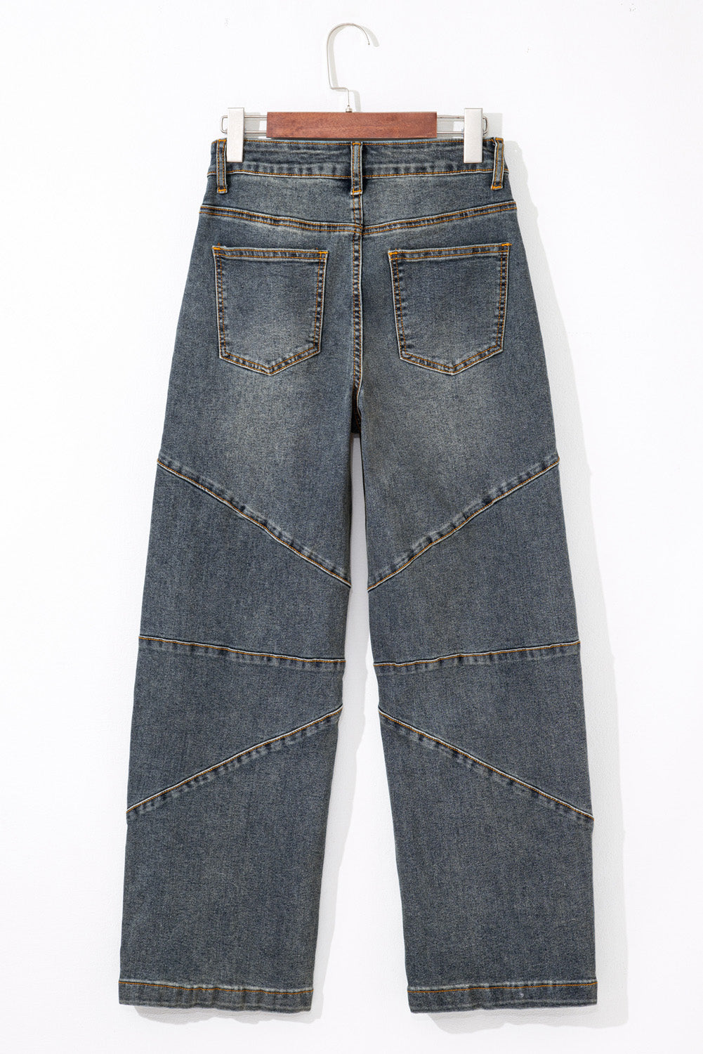 Jeans Donna Blu a Gamba Dritta con Vita Alta e Dettaglio Incrociato