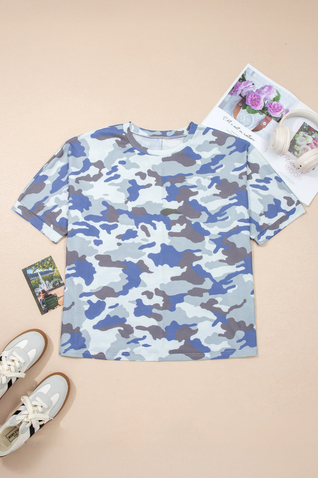 T-shirt Donna Plus Size Grigia con Stampa Camouflage e Texture