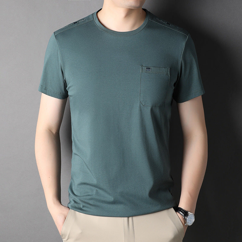 T-Shirt Uomo a Righe in Cotone con Tasca
