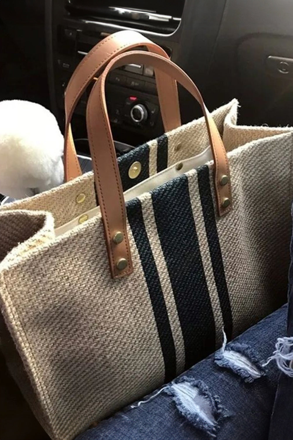 Borsa a Spalla Donna Nera a Righe Grande