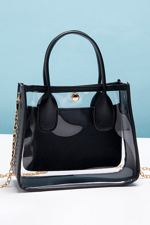 Borsa a Spalla Donna Nera Trasparente in PVC con Catena