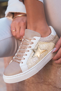 Sneakers Donna Glitter Dorato con Stelle in Ecopelle con Lacci