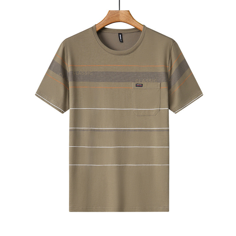 T-Shirt Uomo a Righe in Cotone con Tasca