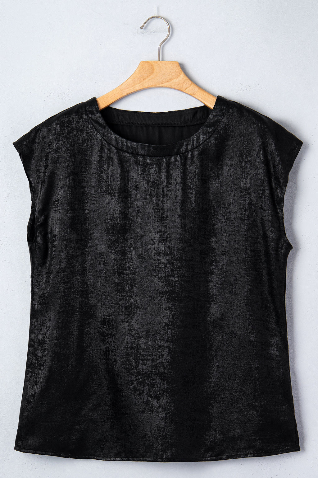 T-Shirt Donna Nera Metallizzata Collo Tondo Maniche a Cappuccio