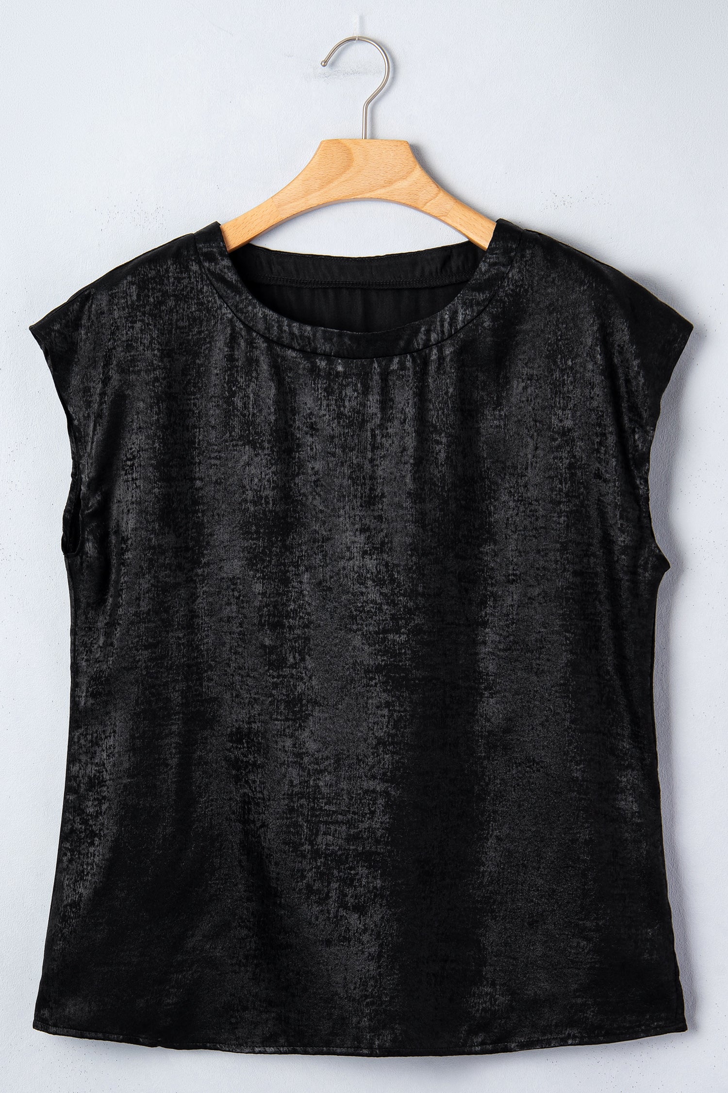 T-Shirt Donna Nera Metallizzata Collo Tondo Maniche a Cappuccio