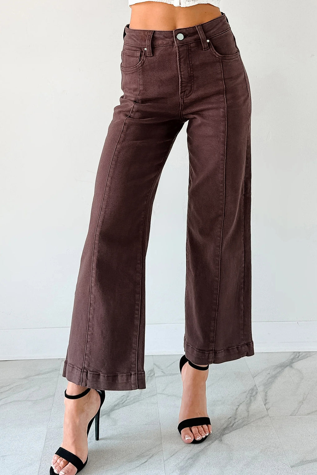 Jeans Donna Rosso a Gamba Larga Cropped con Cucitura Centrale