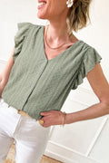 Camicia Donna Verde con Maniche a Farfalla e Scollo a V