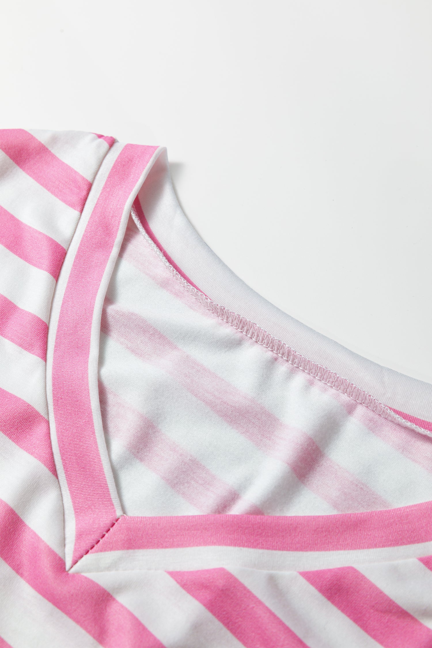 T-Shirt Donna Rosa a Righe Scollo a V con Tasca