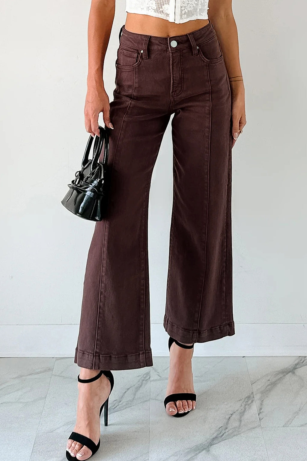 Jeans Donna Rosso a Gamba Larga Cropped con Cucitura Centrale