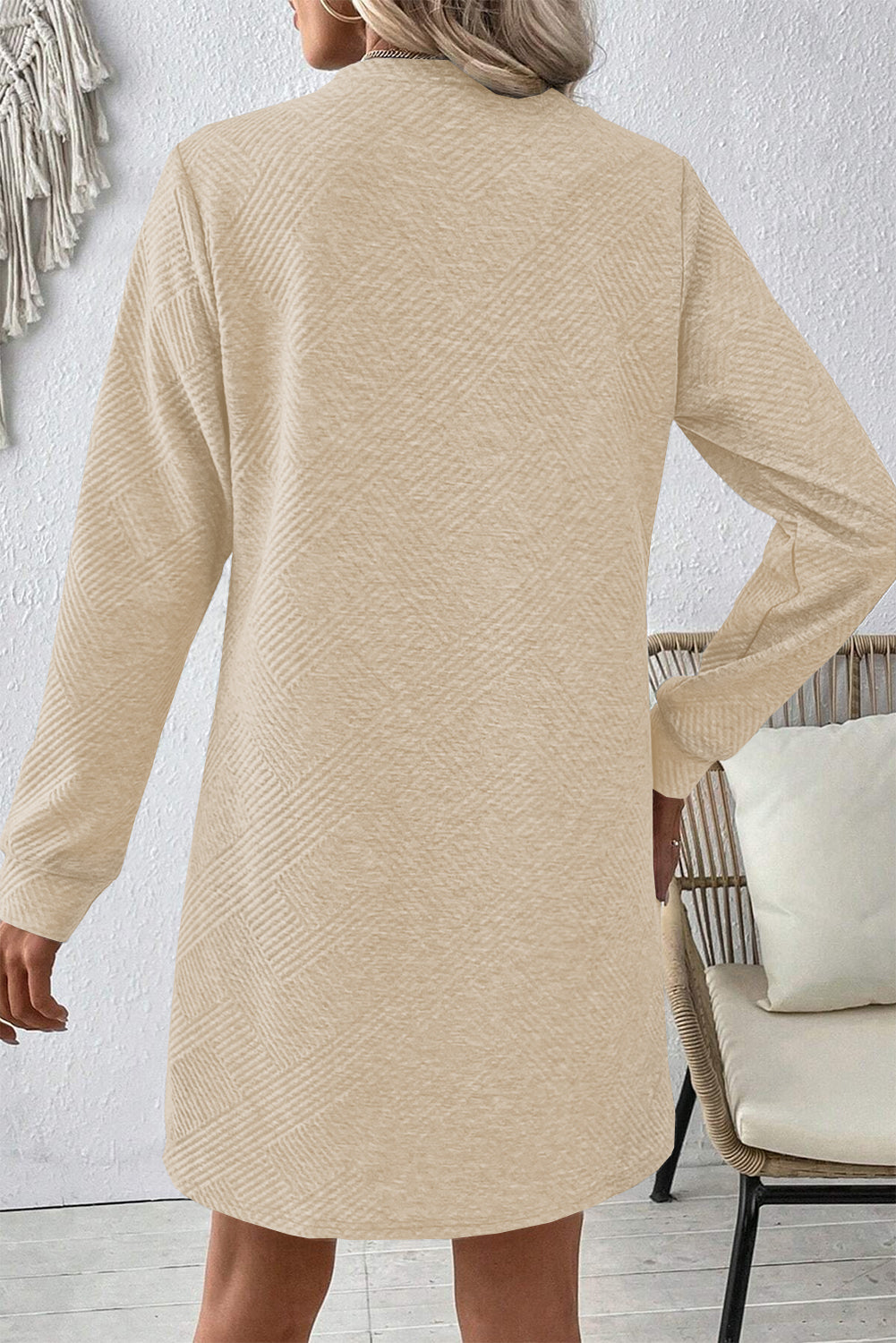 Mini Dress Donna Albicocca Tinta Unita Maniche Lunghe