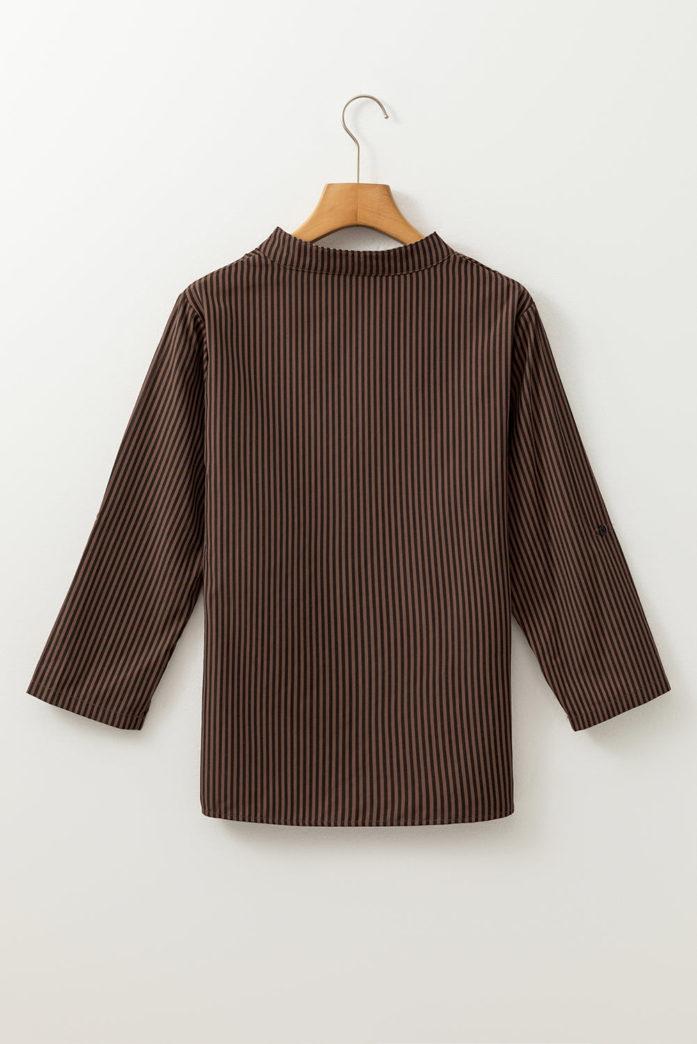 Camicia Donna Marrone a Righe con Scollo a V, Tasche e Maniche Arrotolabili