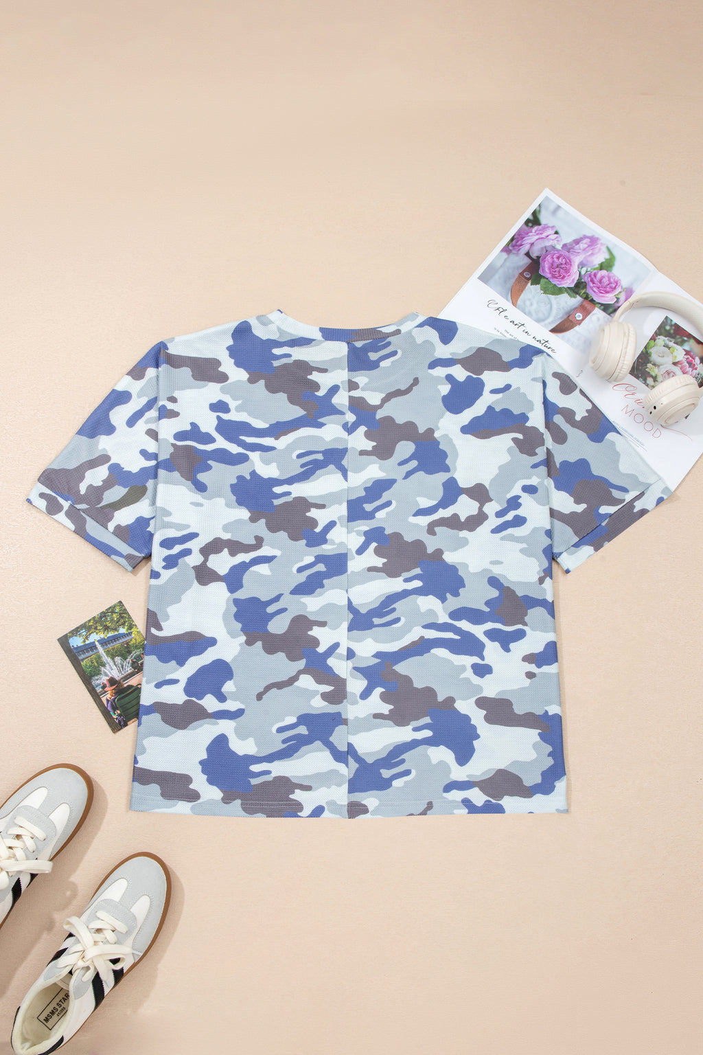T-shirt Donna Plus Size Grigia con Stampa Camouflage e Texture