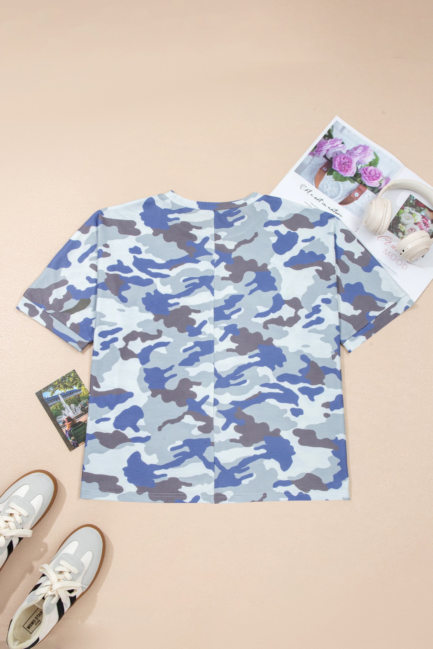 T-shirt Donna Plus Size Grigia con Stampa Camouflage e Texture