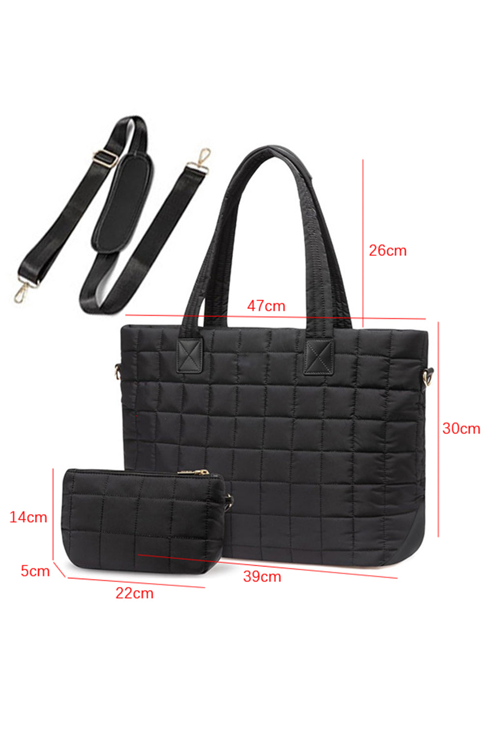Set 2 Pezzi Borsa Tote e Pochette Nera Trapuntata Patchwork