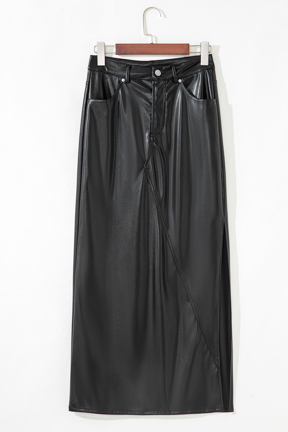 Gonna Maxi Donna Nera in Ecopelle con Spacco Laterale