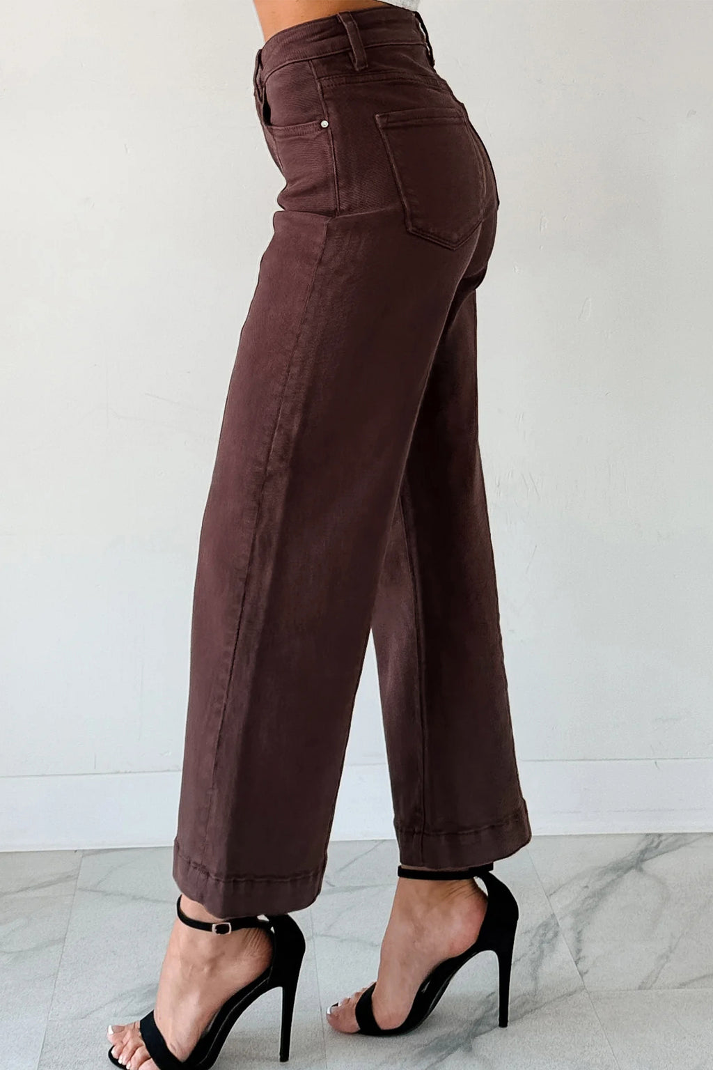 Jeans Donna Rosso a Gamba Larga Cropped con Cucitura Centrale